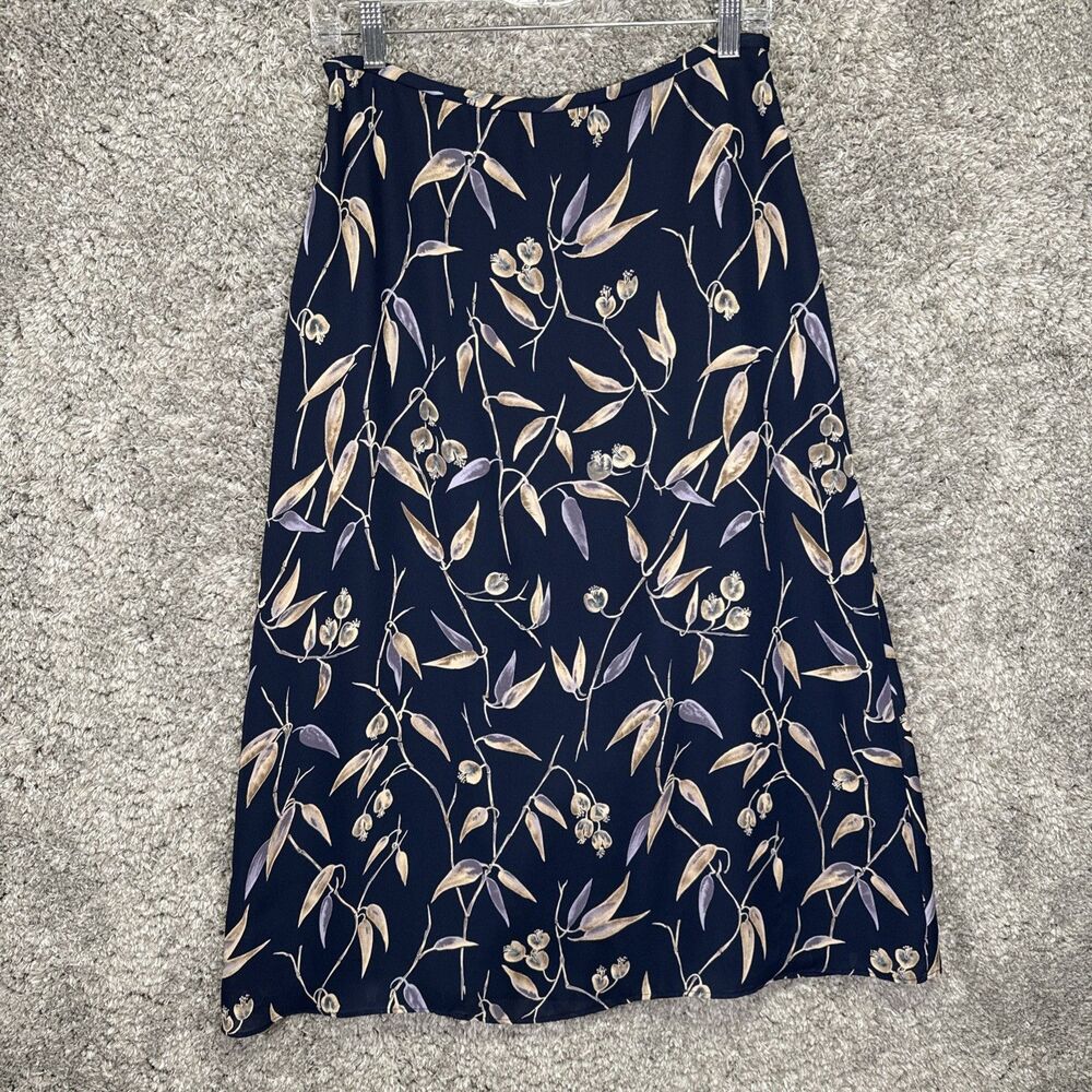 Vintage Pendleton Floral Midi Skirt A Line 10 Petite Navy Blue Flowy Boho